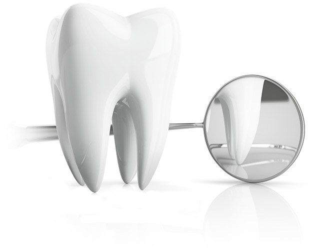 Animation of healthy tooth and dental exam mirror